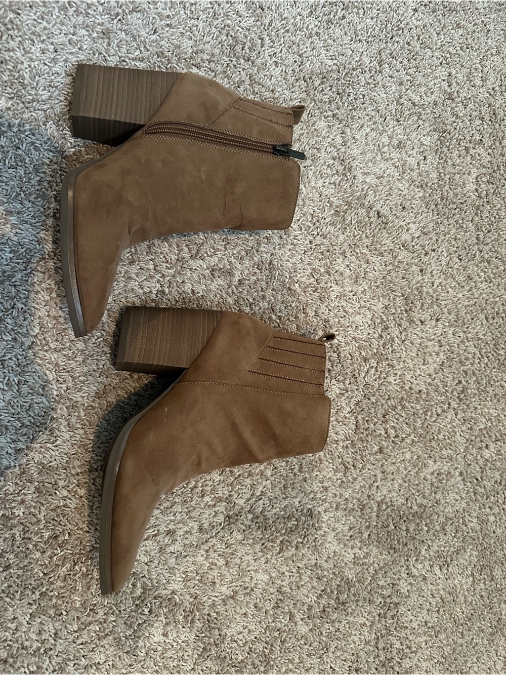 Time and Tru Brown Suede-Look Ankle Booties with Block Heel